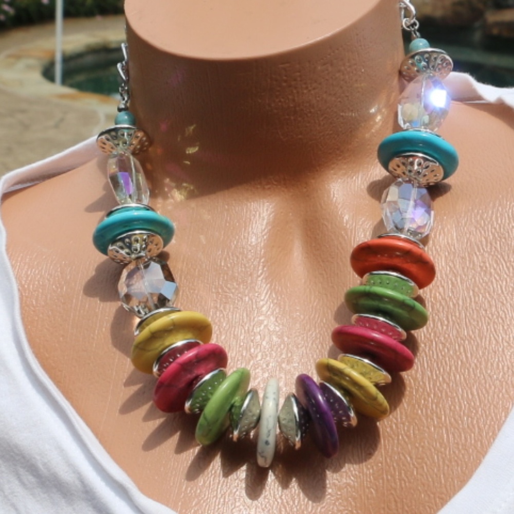 Chunky Multi Stone & Bead Boho Statement Necklace - Picture 5 of 5